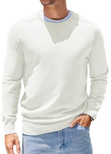 COOFANDY Pull à col rond pour homme - Manches longues - Léger - En tricot uni - Coupe ajustée | Tissu tricoté doux, léger, tissage triangulaire, confortable, pull basique décontracté, infroissable, mode élégante 2026