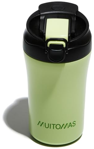 Muitomas, Tazza Termica con Coperchio, Tazza Termica Caffè per Bevande Calde e Fredde in Acciaio, Pratica e Portatile, Capacità 350ml, Colore Verde Salvia