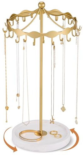 Lolalet Porte Collier Rotatif, avec 26 Crochets Métal, pour Tous Type de Colliers -Or
