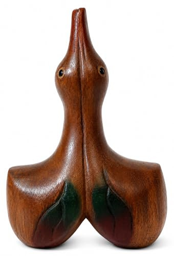 Generico Figura decorativa de madera, dos patos enamorados, escultura artesanal marrón