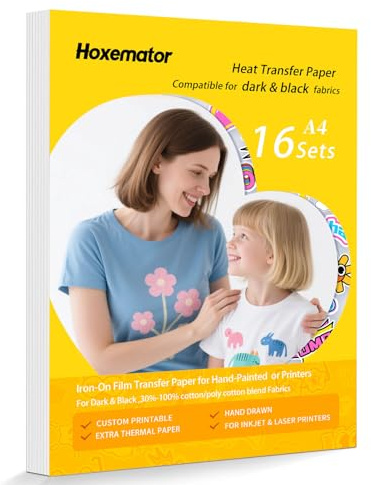 Hoxemator Bügelfolie zum Bedrucken für Helle Textilien [16 Blatt] Transferpapier zum Aufbügeln T-Shirt Transferfolie Plotter Bedruckbare Bügelfolie Stoff für Tintenstrahldrucker & Laserdrucker