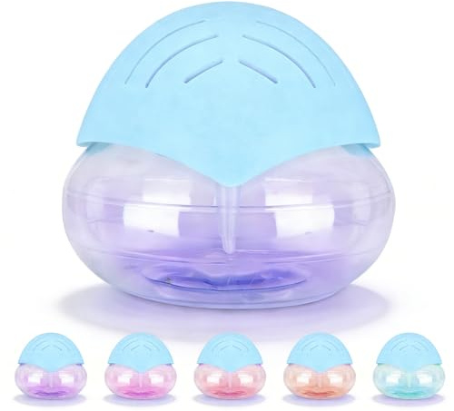 Purificador de aire y humidificador, 21,5 x 21,5 x 19 cm, purificador de aire portátil, difusor de aceites esenciales, purificador de aire ambiente para sala de estar, dormitorio, yoga, oficina, azul