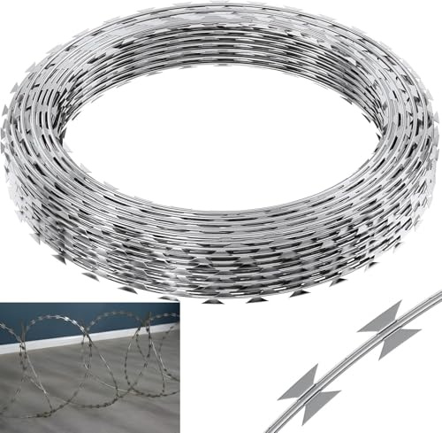 50-Foot Barbed Wire Fence Roll – Double Line Galvanized Razor Wire for Garden, Fence, and Security Use – Heavy-Duty Protective Barrier