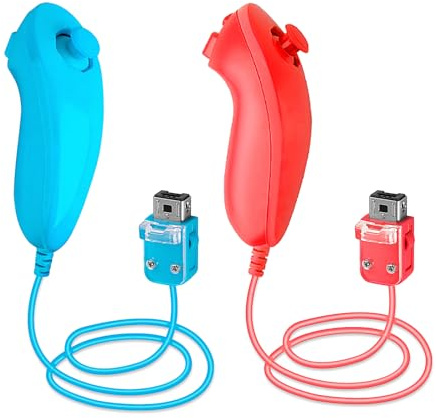 SWeien Wii Nunchuck Controller, 2 Packs Nunchuck Controller Replacement Joystick Gamepad Compatible with Nintendo Wii & Wii U Console (Red + Blue)