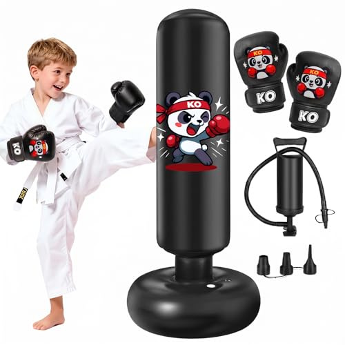 Saco de Boxeo Niños Ninonly 130cm Saco Boxeo Niños con Guantes y Bomba de Aire para Practicar Karate y Taekwondo Idea de Regalo para Niños y Niñas