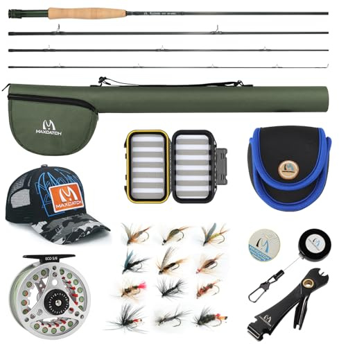 M MAXIMUMCATCH Maxcatch Extreme - Kit combinado de pesca con mosca de peso 3/5/6/8, carrete y caña para principiantes, con funda protectora de viaje (peso 6, 2,74 m, caña de 4 secciones, carrete 5/6)