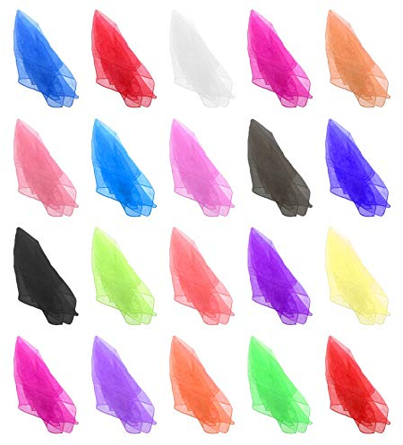 FOGAWA 20pcs Seidentücher Chiffontücher Bunt Jongliertücher Kinder Square Dance Tanztücher Tanz Tücher Gymnastiktücher Jonglieren Schals für Kinder Kindergarten Damen Baby 24 x 24 Zoll 19 Farbe
