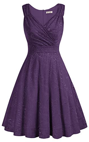 Robe de Soirée/Bal Dentelles Rétro 1950 Style Audrey Hepburn Rockabilly Swing Grande Taille Violet M -8