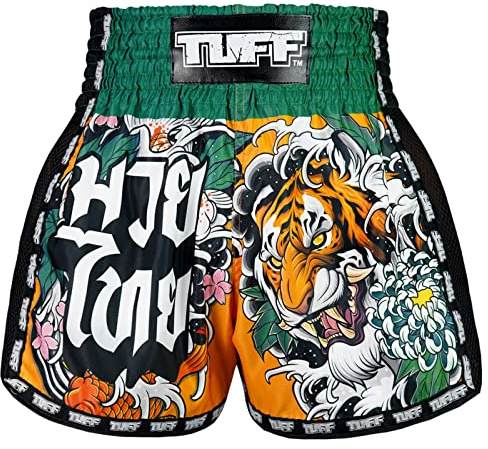 Tuff Sport Retro Muay Thai Pantaloncini Boxe Pantaloncini Classici Slim Cut MMA Kickboxing Allenamento Set Abbigliamento Allenamento, Tuf-msc105-ylw, S