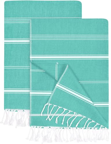 Utopia Towels Pack of 2 Turkish Beach Towel (40x72 Inches), Oversized 100% Cotton Sand Free Lightweight Absorbent Quick-Dry Beach Blanket, Extra Large Turkish Bath Towels for Travel and Pool (Mint)