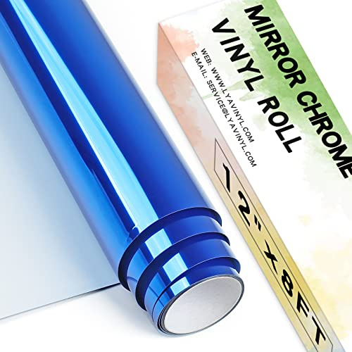 Chrome Mirror Permanent Vinyl,12x 8ft Blue PET Self Adhesive Vinyl for Cricut, Silhouette Cameo, Blue Vinyl Roll for Decor Sticker, Party Decoration