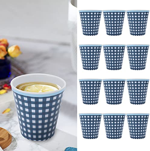 Topyond Taza De Agua De 12 Piezas, Taza De Melamina con Patrón BlueGrid, Taza para Bebidas De Té Y Café, Duradera Y Fácil De Limpiar, Adecuada para Uso En La Oficina En Casa