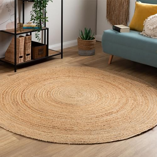 Steffensmeier Jute Teppich Goa | Rund | Wohnzimmer, Flur, Eingangsbereich, Naturfaser, handgeflochten, Größe: Ø 120 cm