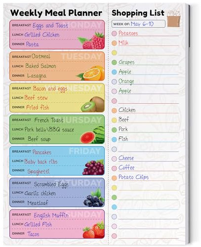 Zoe Deco Weekly Meal Planner (Fruit, 9 x 12”), Magnetic Notepad for Refrigerator, Weekly Menu Planning Pad for Family, 52 Easy Tear-Off Sheets for Grocery/Shopping Lists