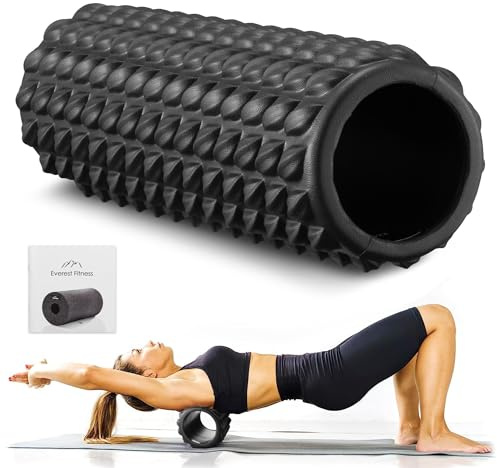 Everest Fitness Rodillo para Masaje Muscular - Rulo Masajeador Lumbar de Espuma de 30 cm con Puntas para Automasaje o Pilates - para Estiramiento de Piernas Espalda y Cuello