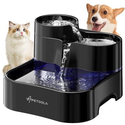 Kaztenbrunnen 3L Trinkbrunnen Leise mit 3 Trinkbereich für Katze und Hunde, Wasserspender für Haustiere mit 2 Filter in Menschlicher Qualität Kabellose Wasserpumpe, Spülmaschinenfest-FP50 (Schwarz)