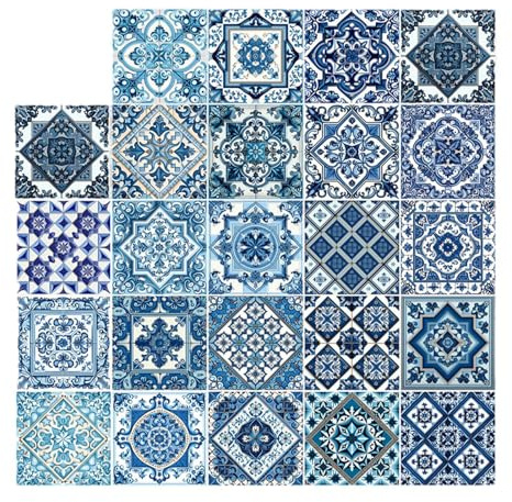 Autocollants de carrelage portugais, art de carrelage portugais, 24 autocollants de décoration de placard vintage, Autocollants de carrelage résistants à l'eau, faciles à appliquer, pour mur de photos