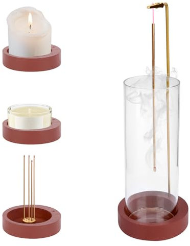 TNOMSNO Holz Räucherstäbchen Halter, 2-in-1 Räucherstäbchenhalter mit Abnehmbarem Aschefänger Aus Glas, Modernes Design Räucherkegel Halter für Meditation, Yoga, Home, Office