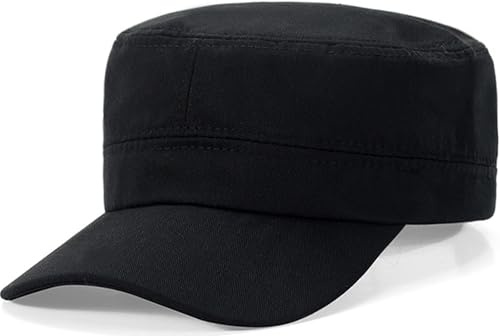 YeeHeen Unisex Cadet Army Cap Flat Top Cap Twill Military Corps Hat for Women Men Black