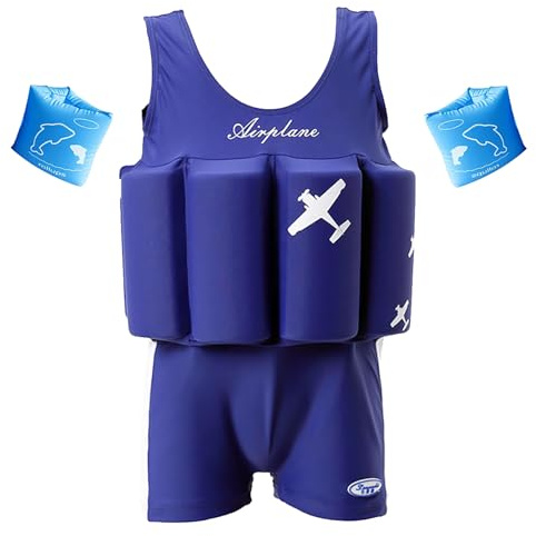 Kids Float Suit with Adjustable Buoyancy Bars Boys Swim Vest for 1-10 Years One-Piece Toddler Swimsuits Quick Dry Bathing Suits with Arm Floaties Floatation Suit for Sea Beach Pool