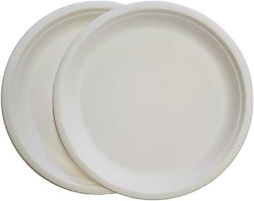 vidoelettronica 50 Piatti piani cm 23, biodegradabili e compostabili, polpa di cellulosa 100% naturale, estremamente rigidi e resistenti (50)