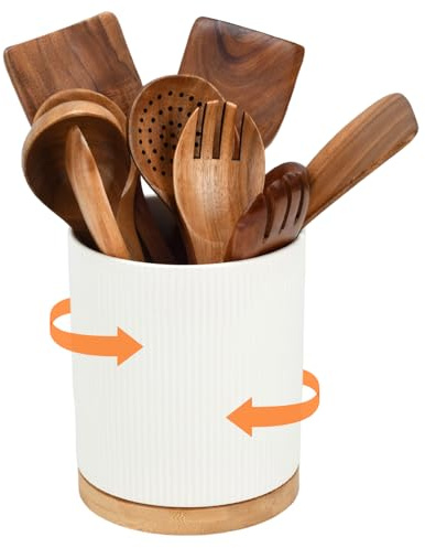 BSDLZCH 360° Rotating Ceramic Kitchen Utensils Holder, 15x20cm
