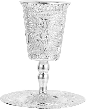 Decornijia JüDischer Metall Schabbatbecher Kelch Mit Untertasse Robuster Kiddusch Weinkelch FüR Schabbat Und Pessach Festlicher Segensbecher FüR Judaica-Feierlichkeiten