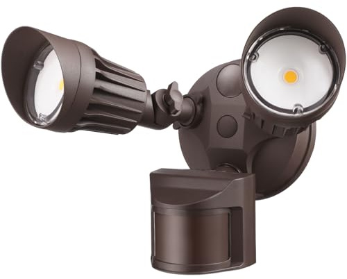 Projecteur LED de sécurité LEONLITE COB, projecteur d'extérieur avec détecteur de mouvement, aluminium, 3 modes, crépuscule à l'aube, interrupteur, 100-277 V, 2 têtes réglables, IP65, blanc chaud