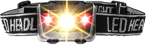 XAiOX Superhelle LED Stirnlampe - Batterie betrieben, LED Headlight + LED weiß/rot Kopflampe,4 Licht-Modi wählbar für Laufen, Joggen, Camping usw.