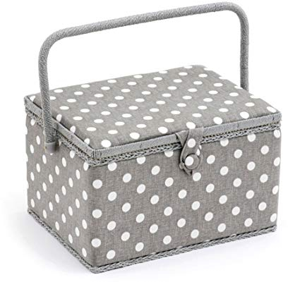 Hobby Gift Exclusive, große Nähbox, Bastel-Aufbewahrungsbox, Zubehörablage, Nadelkissen, PVC-Griff 23,5 x 31 x 20 cm, Tupfengrau