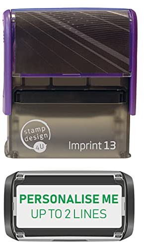 Stamp Design 4U Imprint 13 58x22mm 2 Line Personalised Stamp Premium Custom Made Self-Inking Business Address Rubber Stamp with Green Ink
