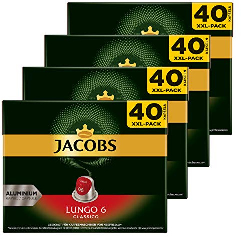 Jacobs Lungo 6 Classico Cafetière Compatible Nespresso 160 Capsules 5,2 g