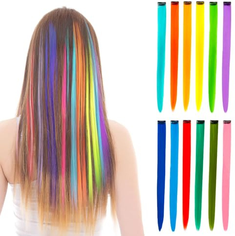 BEAHOT 32 PCS Clip in Colored Hair Extensions for Kids, 20 Inches Rainbow Long Straight Hairpieces Synthetic, Hair Extensions-Pretty Gift for Cosplay Dress Up Fashion Party Birthday（32 Colors
