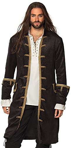 Boland - Piratenjacke für Herren, schwarz-gold, Mantel für Männer, Seeräuber, Freibeuter, Kostüm, Karneval, Mottoparty