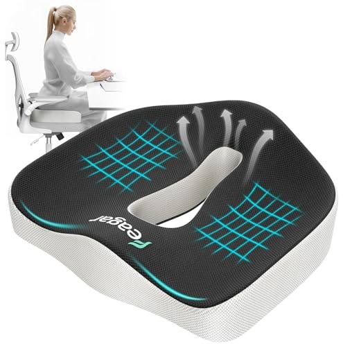 Feagar Cojín Coxis para Silla de Oficina, Cojín Ortopédico de Hernias Asiento Coche, Cojín Ergonómico para Matigar Dolor de Espalda y Fatiga, Funda de Malla, Lavable a Máquina