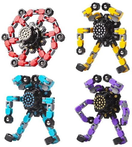 Gokeey Transformable Fidget Spinners Toys 4 Pcs for Kids and Adults Stress Relief Sensory Toys for Boys and Girls Age 8-13 Fingertip Gyros Party Favors Birthday Gifts for Teens Road Trip Travel Toy