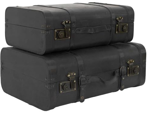 HOME DECO FACTORY, HD1916, Baule Vintage in Legno Grezzo, portaoggetti Pratico ed estetico, Set di 2 Misure, Ideale per Soggiorno o Camera da Letto, Dimensioni 20 x 53 x 38 cm, Marrone, Legno