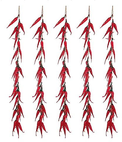 Happyyami 5 piezas Pimientos Artificiales Cuerdas de Pimiento Rojo Decoraciones Colgantes Falsa Guirnalda de Verduras Cocina Alimentos Juguetes para Fotografía Accesorios Decoración del Hogar