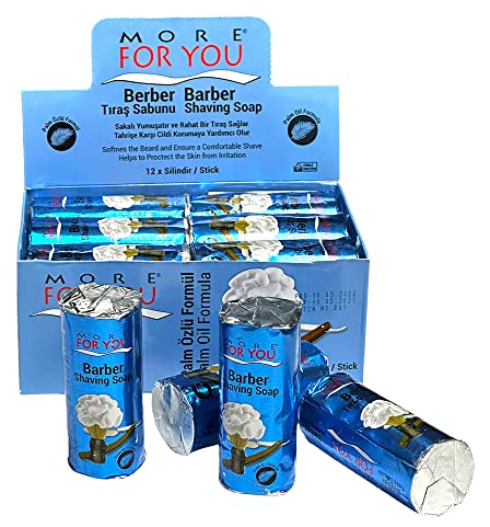 More For You Rasierseife mit Seifenschale 75gr - erfrischende und belebende Rasierseife für sensible Haut - Perfekt für die Rasur mit Rasierhobel & Rasiermesser - 75g (12er Pack)