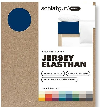 Schlafgut Easy Jersey Elasthan Spannbettlaken 90x190 bis 100x220 Blue Deep, Spannbetttuch aus superweicher Baumwolle mit Elasthan
