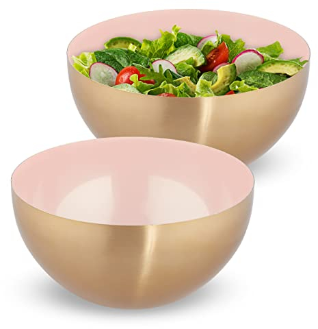 Relaxdays Juego de 2 Ensaladeras Redondas Grandes Fiore Doro 3,5 litros, Cuenco Repostería, Bol Cocina, Ø 25cm, Rosa y Dorado