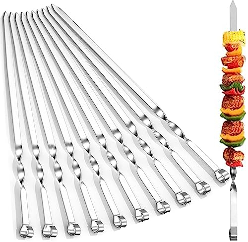 10 Stück Grillspieße lang Grillspieße aus Edelstahl 55cm Schaschlikspieße Lange Spieße für Fleisch Gemüse Stockbro BBQ Grillen Grillzubehör aus Edelstah (55cm)