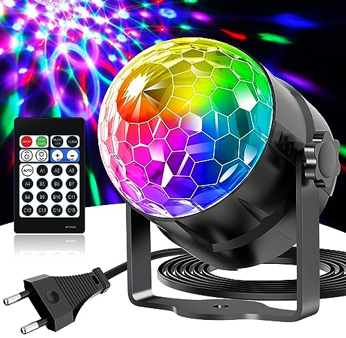 Gobikey Discokugel, 360° Rotierende Musikgesteuert Discolicht Partylicht Mit Fernbedienung und 2M Steckerkabel 15 Farbe RGBP Lichteffekte Diskokugel für Zuhause Kinder Geburtstag Party Weihnachten