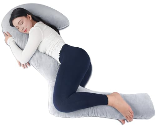 EKEPE Seitenschläferkissen, 180 cm Memory-Schaum Atmungsaktives Körperkissen für Seitenschläfer, Langes Schwangerschaftskissen mit Support für Rücken, Knie, Bein Entlastung- Grau König Size