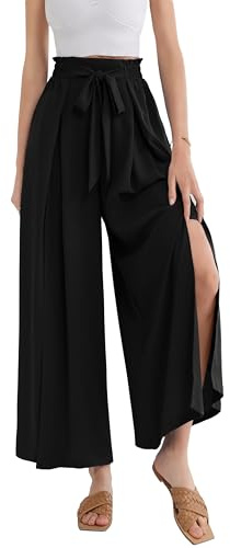 GRACE KARIN Pantaloni Palazzo Fluidi Divisi Casual da Donna con Tasche Pantaloni alla Caviglia A Gamba Larga Neri L