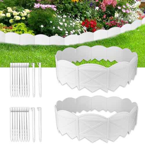Vashly 40Ft Edging for Landscaping 6 inch Tall Garden Edging with 40Pcs Anchoring Stakes, 40Pcs White Garden Edging Border Landscape Edging Flower Bed Edging Borders