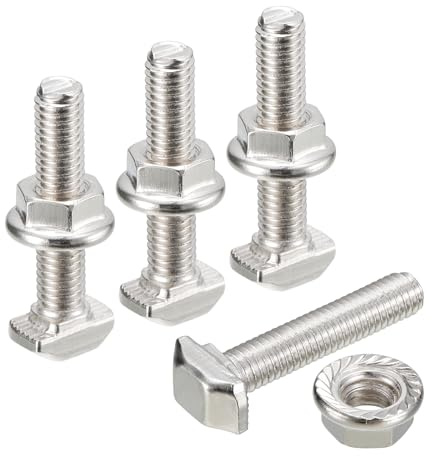 QUARKZMAN Bulloni a T in M5x25mm e Dado Esagonale Flangiato M5, 20 Set Vite Scorrevole con Perno a Forma T con Testa a Martello per Profilo Alluminio Serie 20