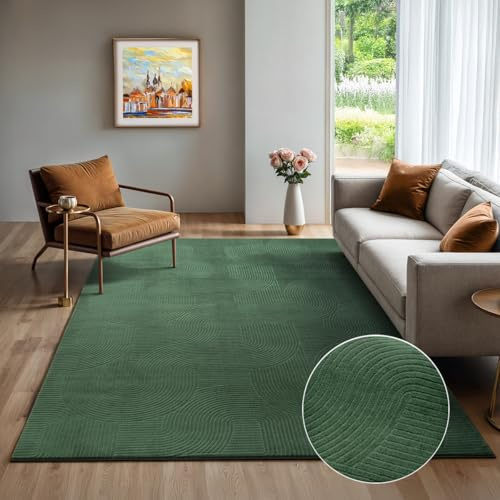 the carpet Rio - Moderner Kurzflor Teppich, weicher und pflegeleichter Anti-Rutsch-Teppich mit 3D-Optik, robust, für Wohnzimmer und Schlafzimmer, Grün, 140 x 200 cm