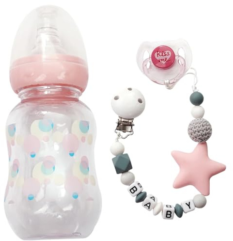 Linda botella de leche de rosa, chupete magnético de 3pcs y cadena de chupete, accesorios de muñecas de bebés renacidos de bebés renacidos
