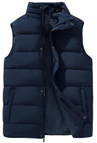 33,000ft Mens Puffer Vests Winter Warm Waistcoats Padded Outerwear Gilet Water Resistant Quilted Gilet High Collar Insulted Sleeveless Jacket with 4 Pockets Dark Blue L